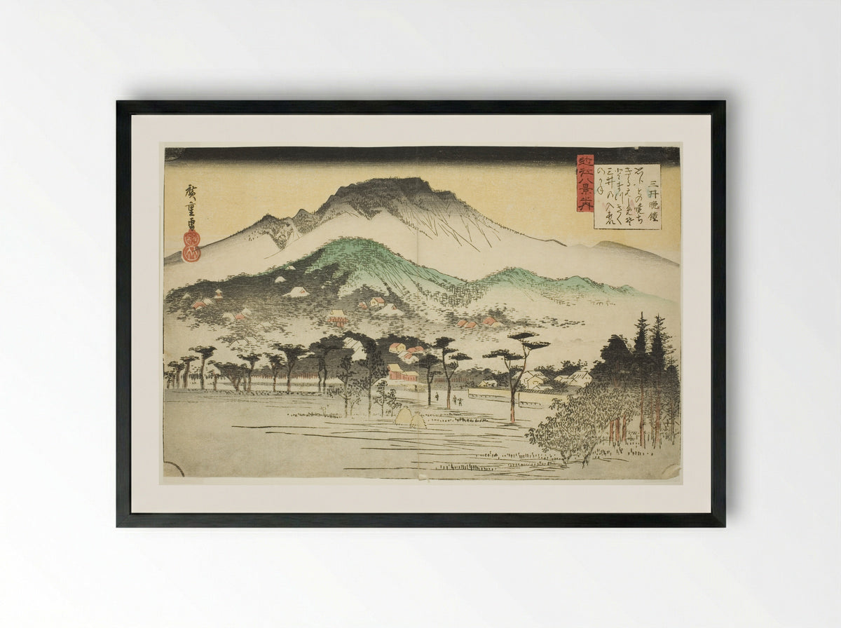 Evening Bell at Mii Temple - Utagawa Hiroshige - Framed Print Black