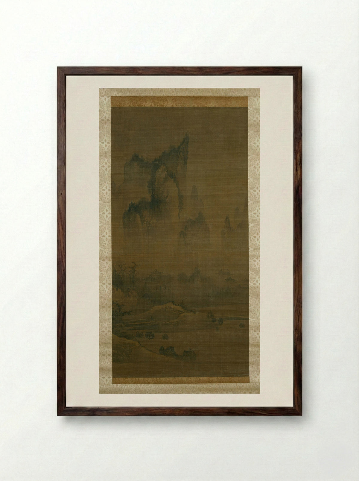 Evening Bell from Mist-Shrouded Temple - An Gyeon - Framed Print Dark Wood