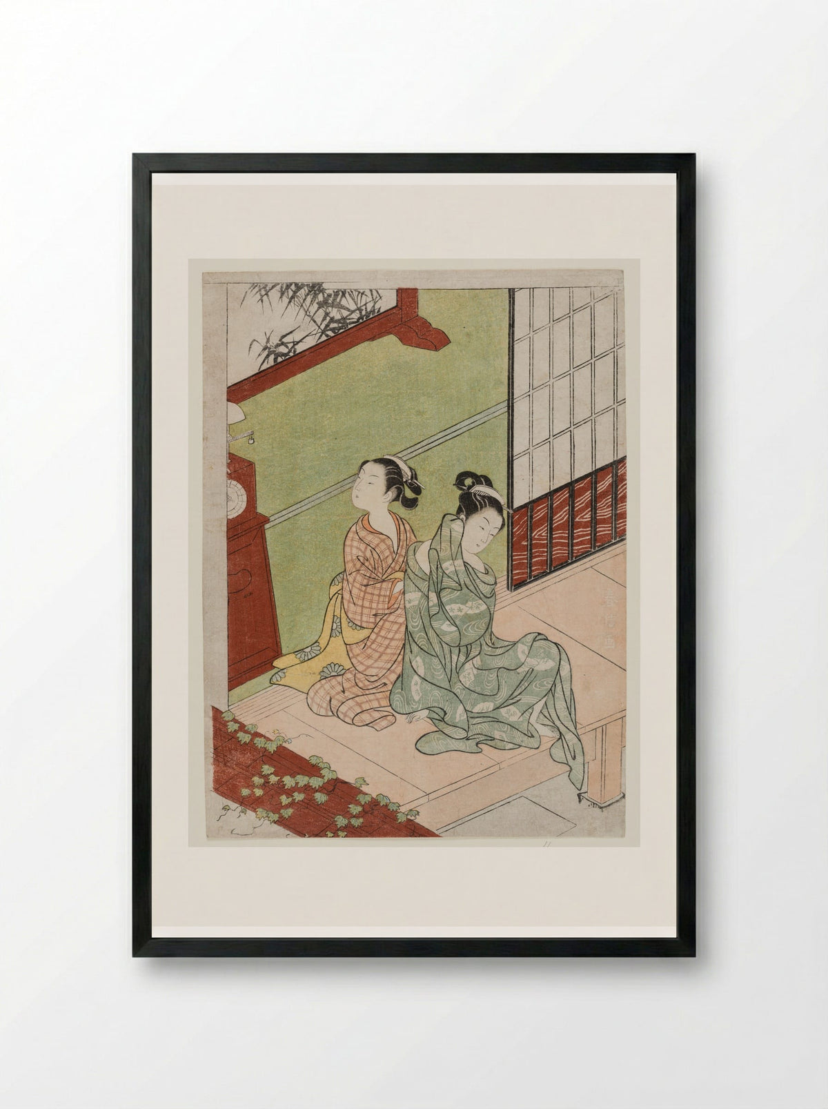 Evening Bell of the Clock - Suzuki Harunobu - Framed Print Black