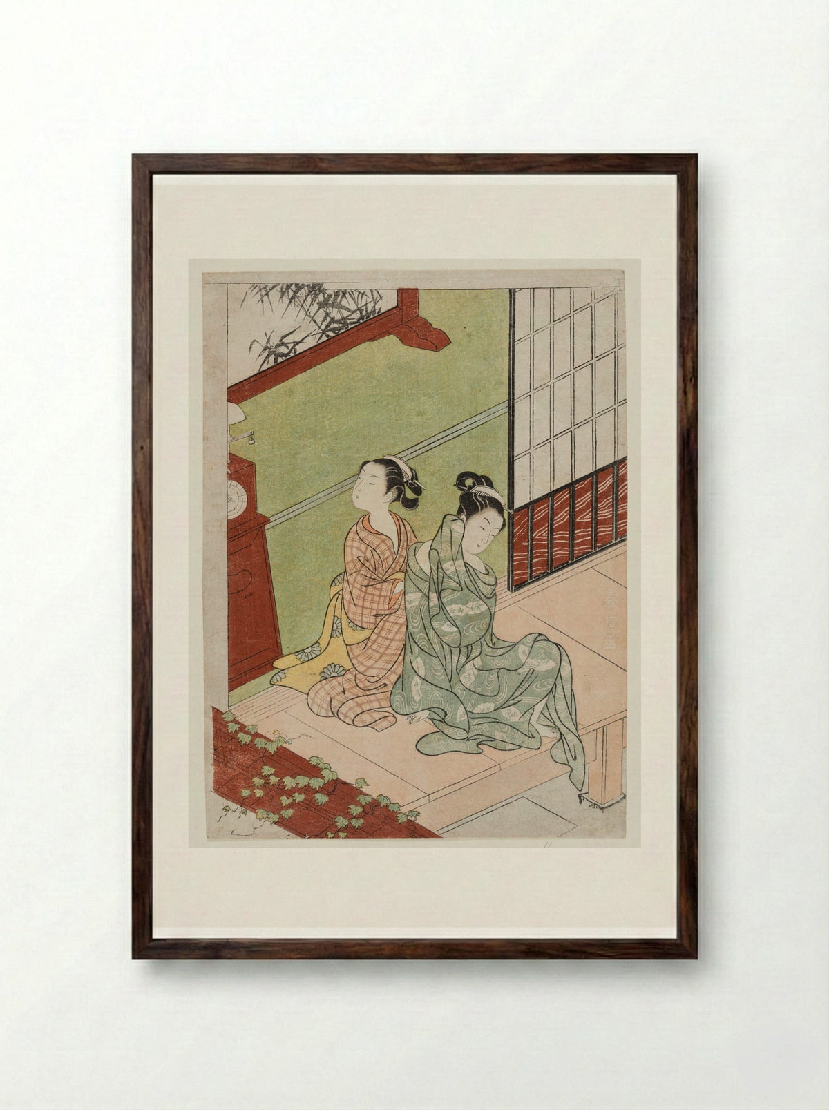 Evening Bell of the Clock - Suzuki Harunobu - Framed Print Dark Wood