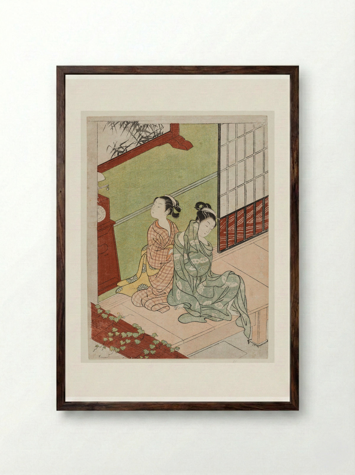 Evening Bell of the Clock - Suzuki Harunobu - Framed Print Dark Wood