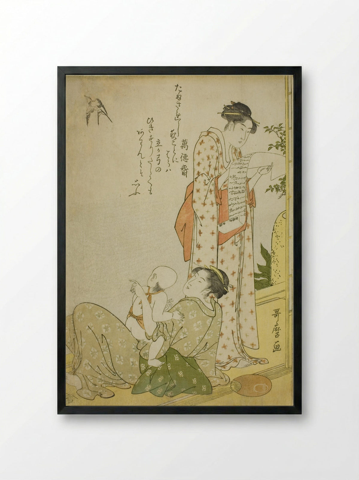 Evening Cool on the Verandah - Kitagawa Utamaro - Framed Print Black