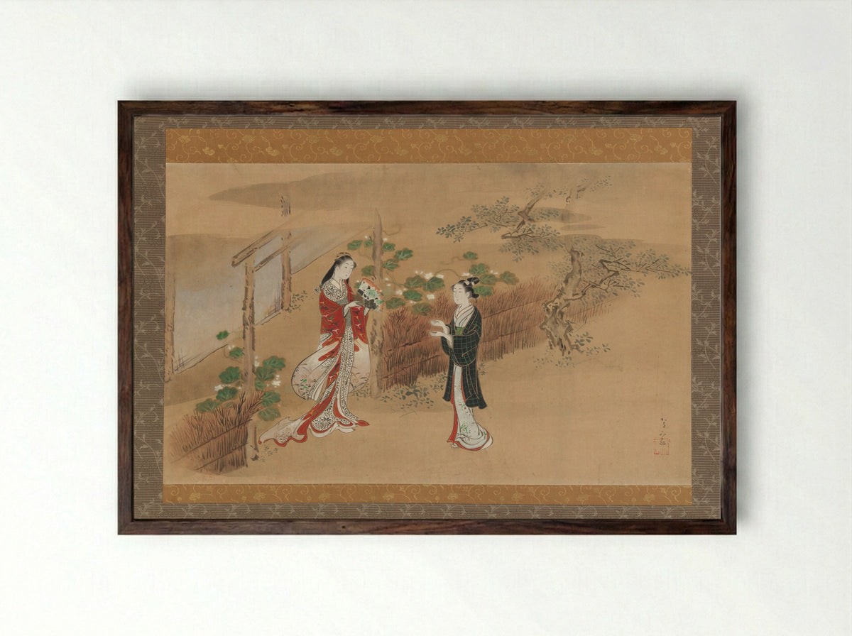 Evening Faces (Yugao) - Kawamata Tsunemasa - Framed Print Dark Wood