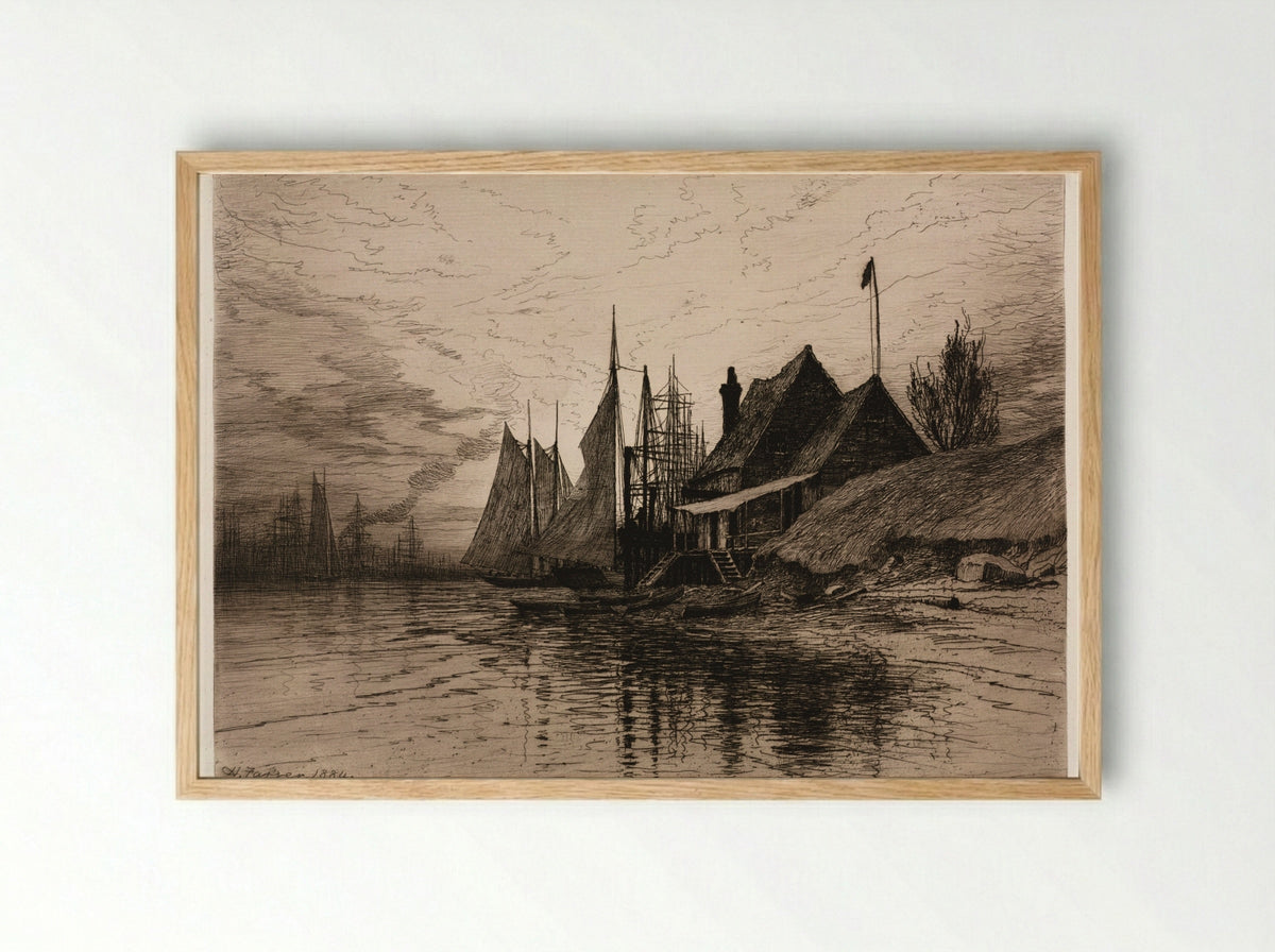 Evening, New York Harbor - Henry Farrer - Framed Print Wood