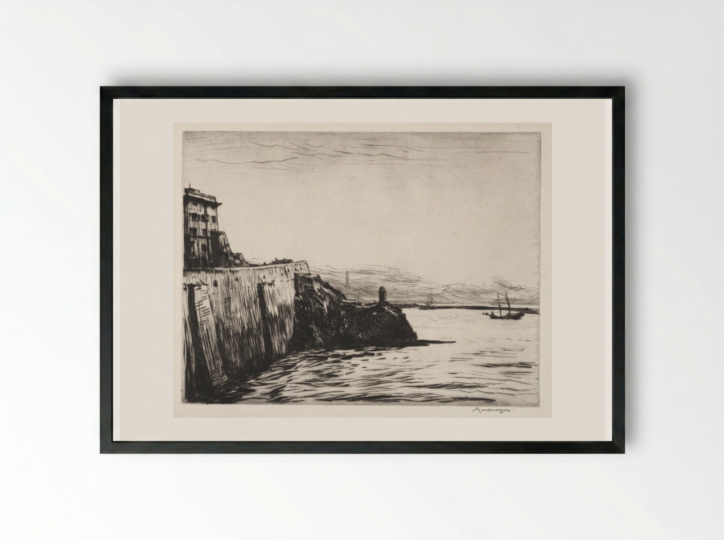 Evening, Port of Genoa - Muirhead Bone - Framed Print Black