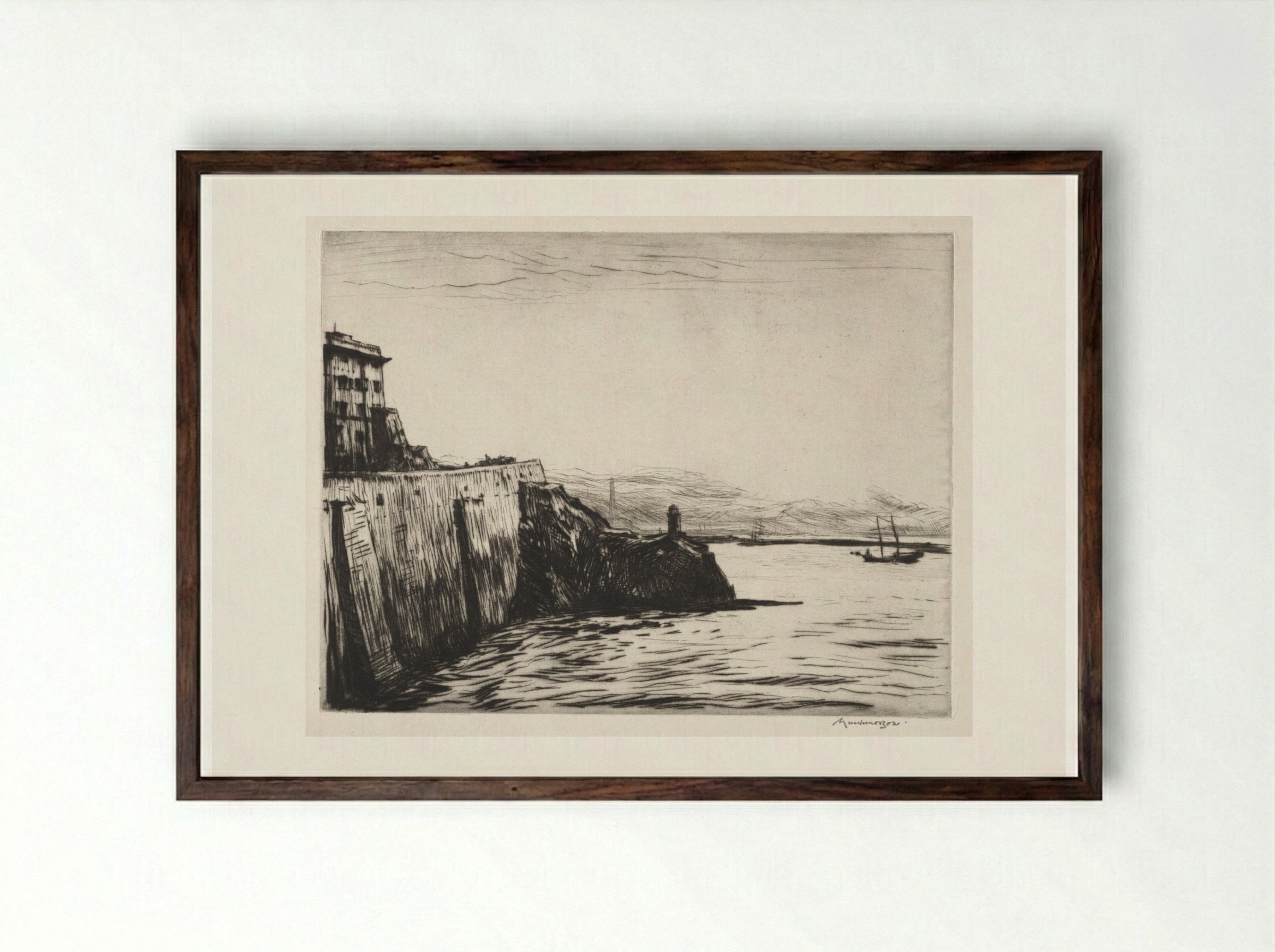 Evening, Port of Genoa - Muirhead Bone - Framed Print Dark Wood