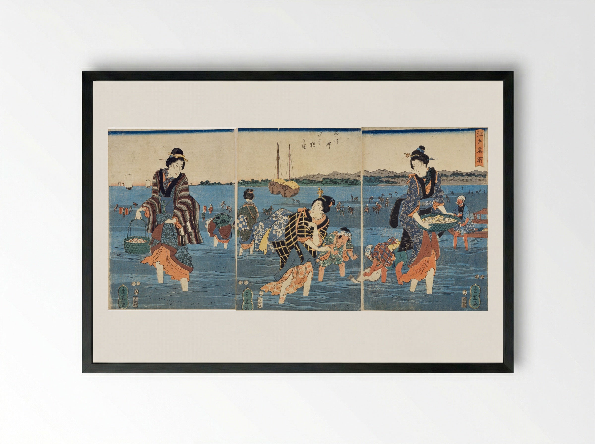 Evening Rain at Karasaki - Utagawa Hiroshige II - Framed Print Black