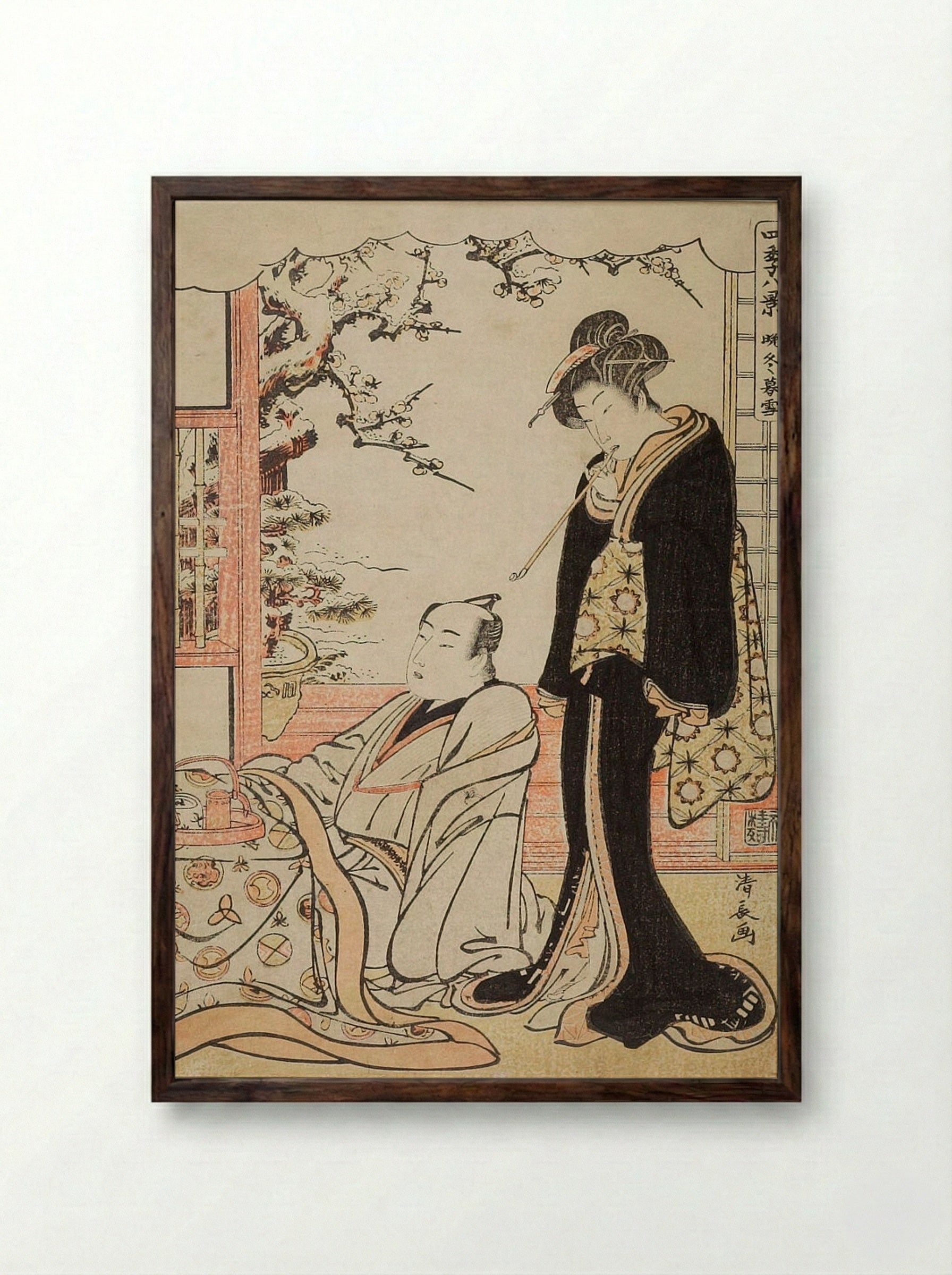 Evening Snow in the Late Winter - Torii Kiyonaga - Framed Print Dark Wood