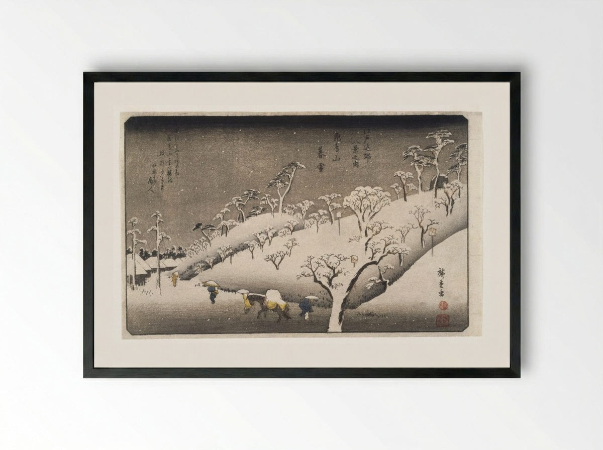 Evening Snow on the Asuka Mountain - Utagawa Hiroshige - Framed Print Black