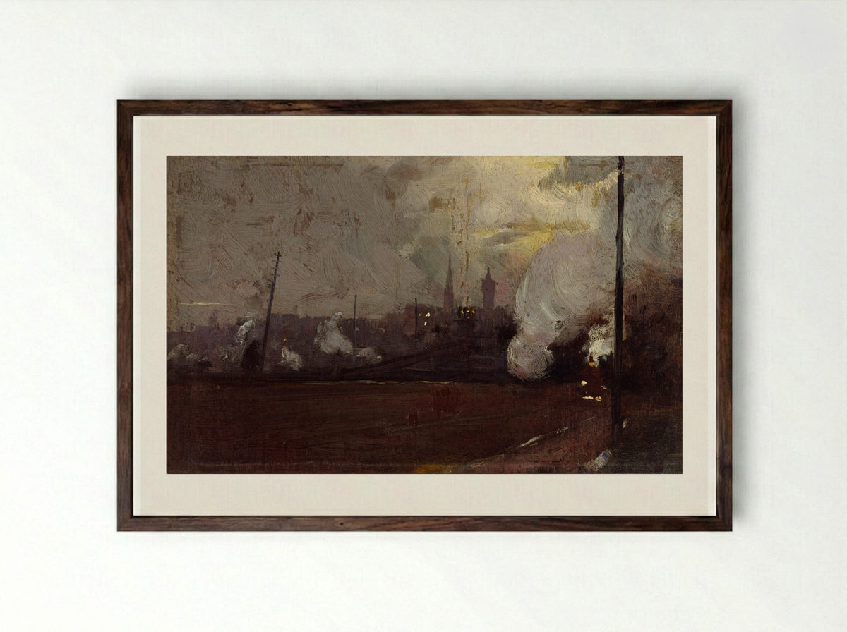 Evening Train to Hawthorn - Tom Roberts - Framed Print Dark Wood