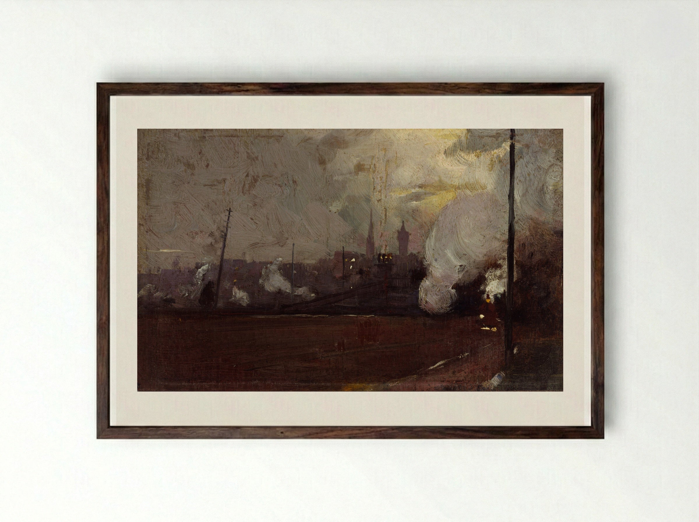 Evening Train to Hawthorn - Tom Roberts - Framed Print Dark Wood