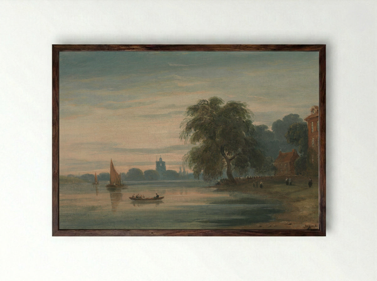 Evening View near the Thames in Lambeth, London - John Varley - Framed Print Dark Wood