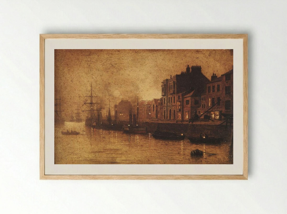 Evening, Whitby Harbour - John Atkinson Grimshaw - Framed Print Wood