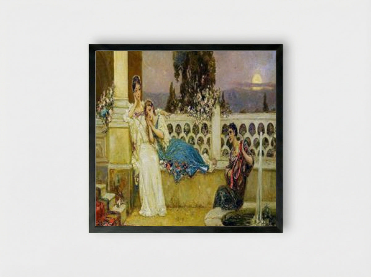 Evening at the Terrace - Wilhelm Kotarbinski - Framed Print Black