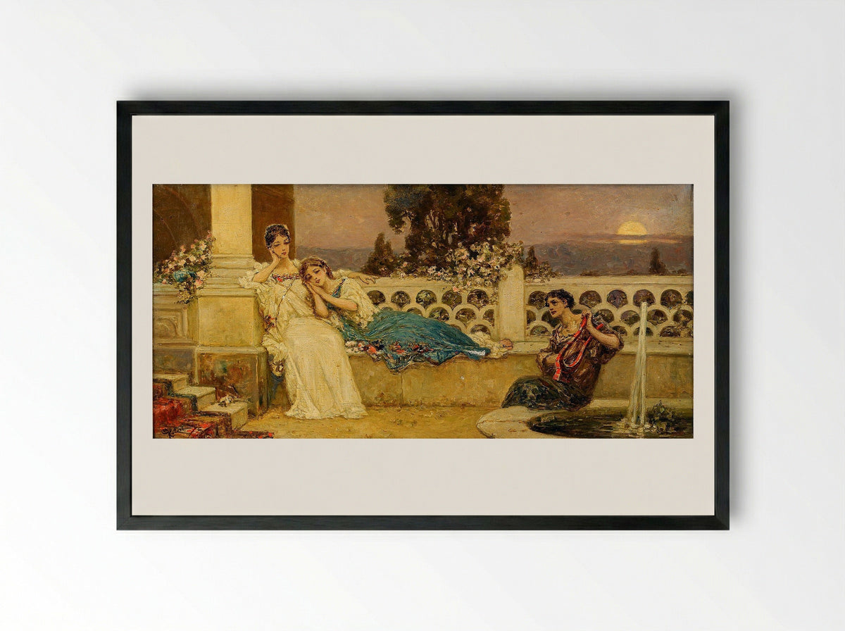 Evening at the Terrace - Wilhelm Kotarbinski - Framed Print Black