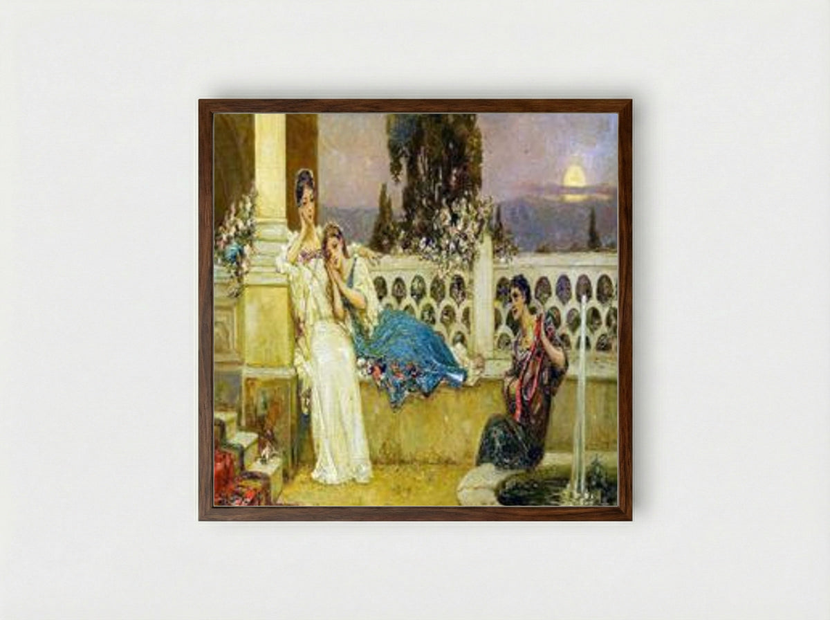 Evening at the Terrace - Wilhelm Kotarbinski - Framed Print Dark Wood