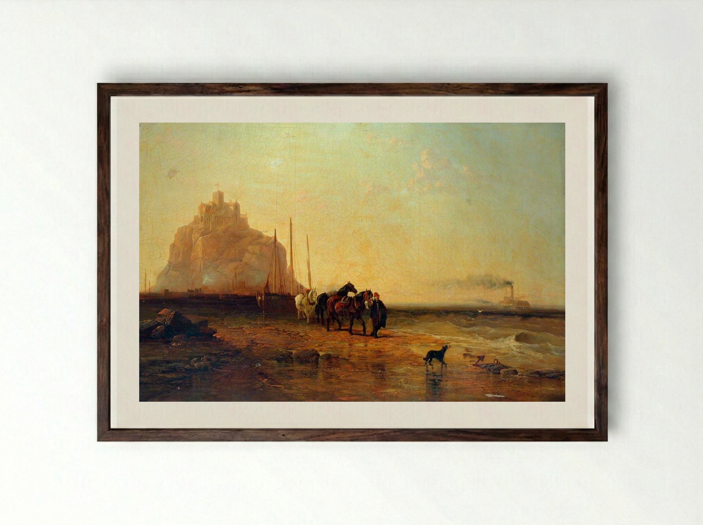 Evening off St Michael's Mount - James Webb - Framed Print Dark Wood