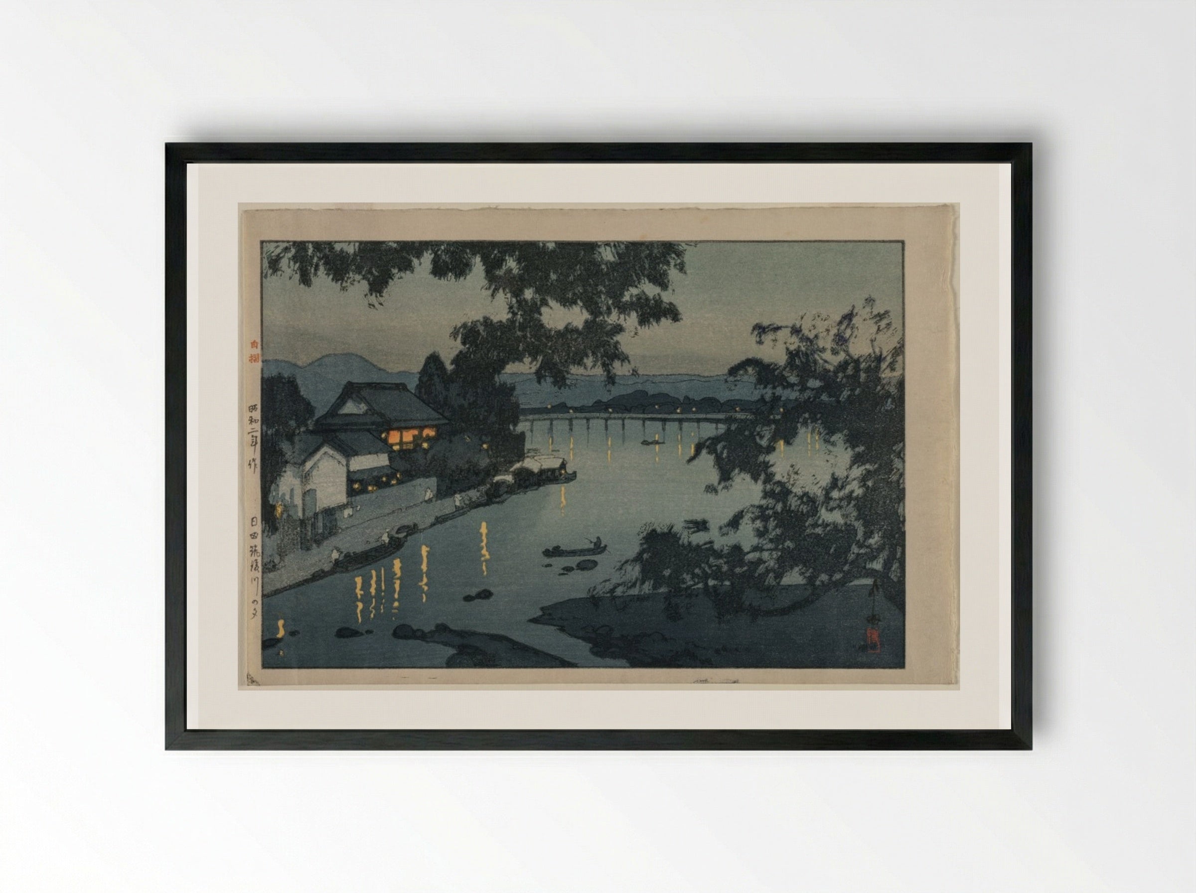 Evening on the Chikugo River - Yoshida Hiroshi - Framed Print Black