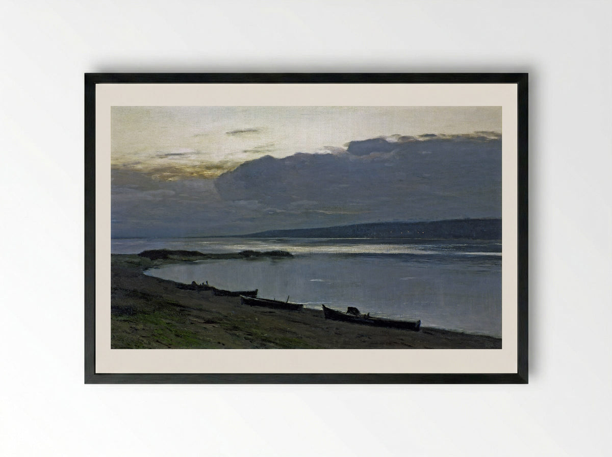 Evening on the Volga - Isaac Levitan - Framed Print Black