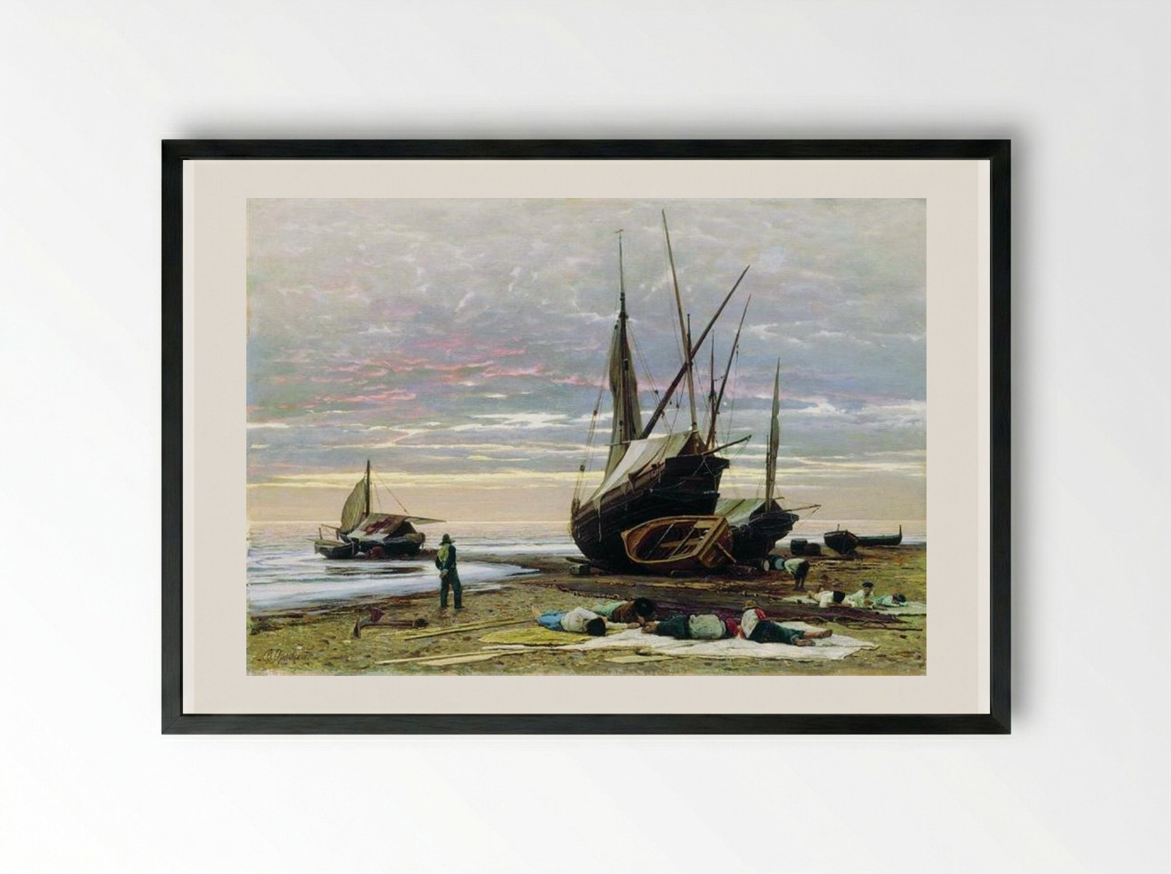 Evening. Seashore. - Volodymyr Orlovsky - Framed Print Black
