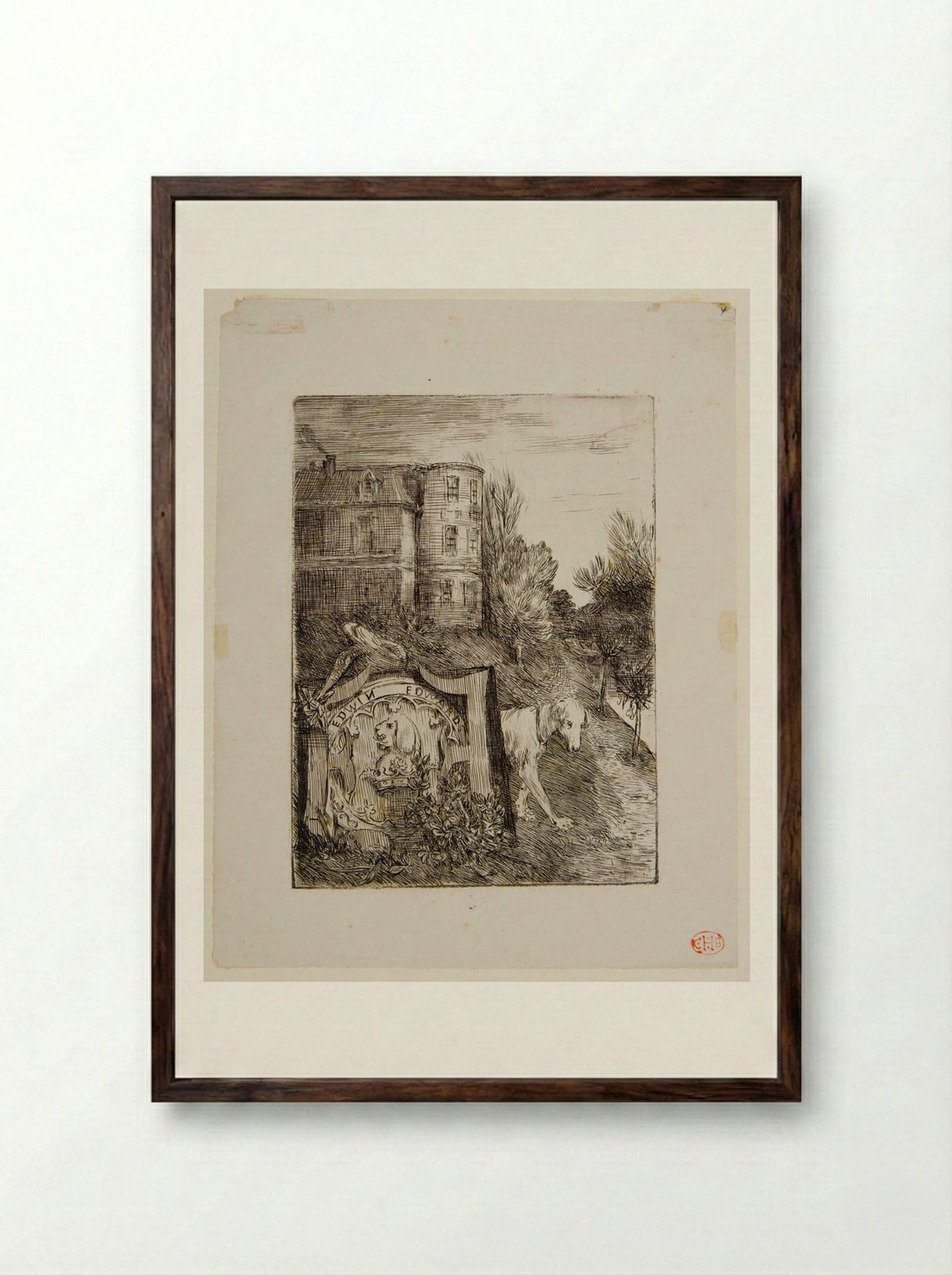 Ex-libris Edwin Edwards - Alphonse Legros - Framed Print Dark Wood