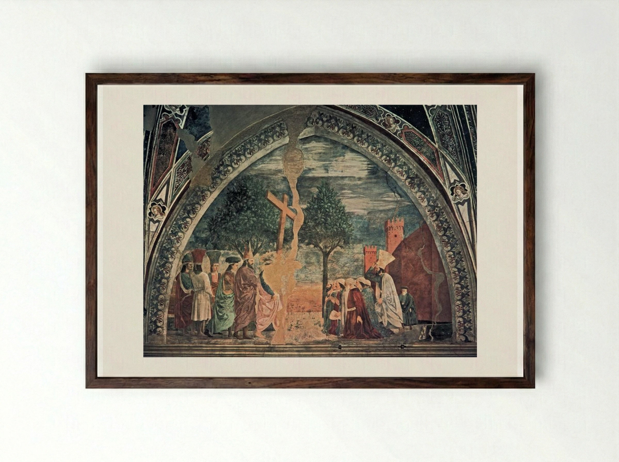 Exaltation of the Cross: Heraclius enters Jerusalem with the Cross - Piero della Francesca - Framed Print Dark Wood