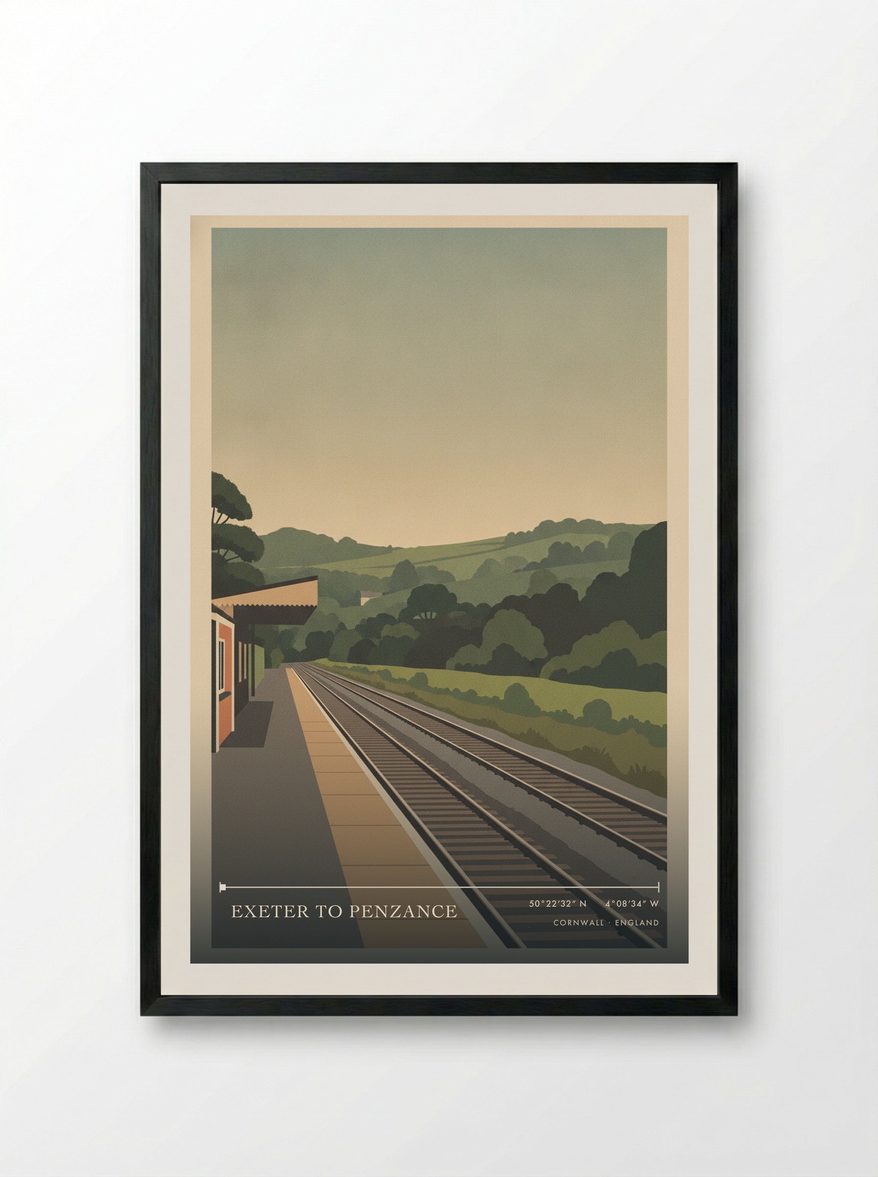 Exeter to Penzance Cornwall England Travel Poster - Framed Print Black