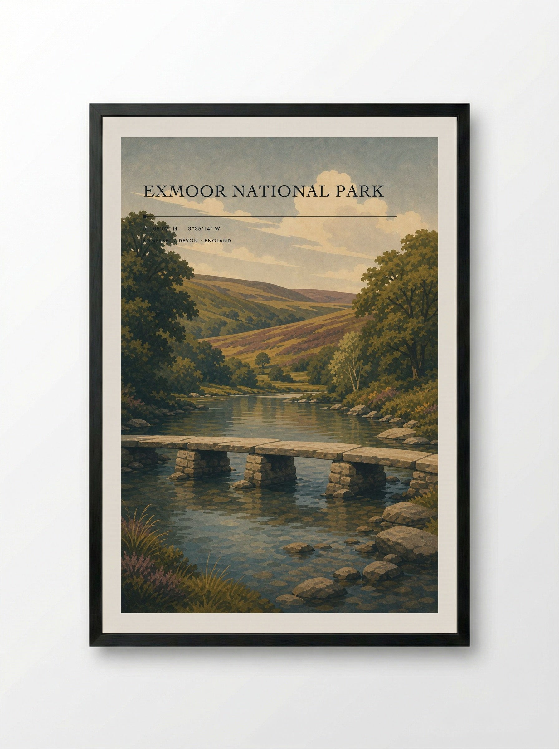 Exmoor National Park Somerset / Devon England Travel Poster - Framed Print Black