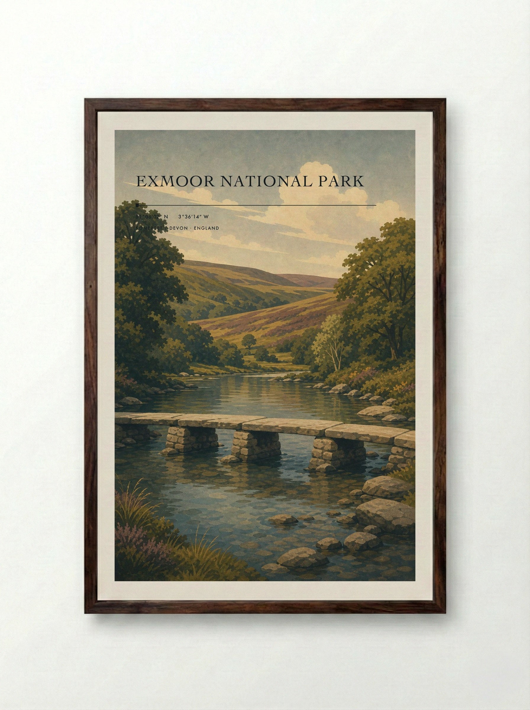 Exmoor National Park Somerset / Devon England Travel Poster - Framed Print Dark Wood