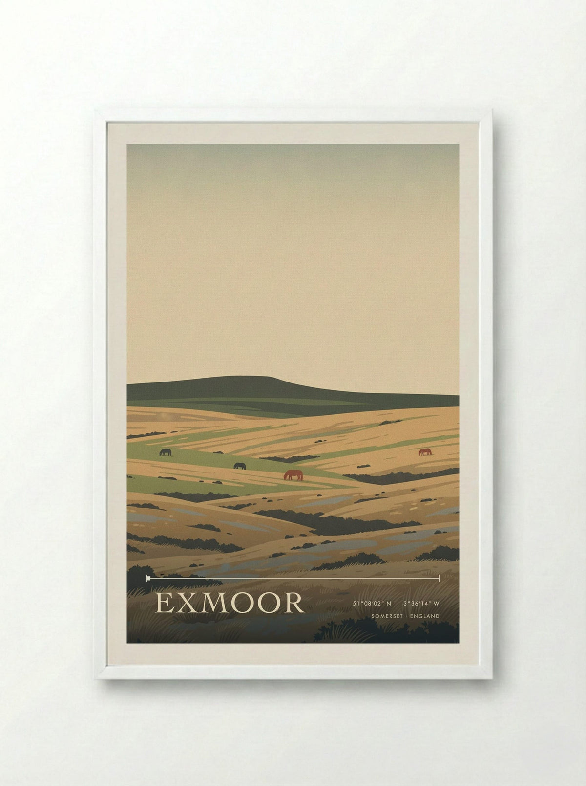 Exmoor Somerset England Travel Poster - Framed Print White