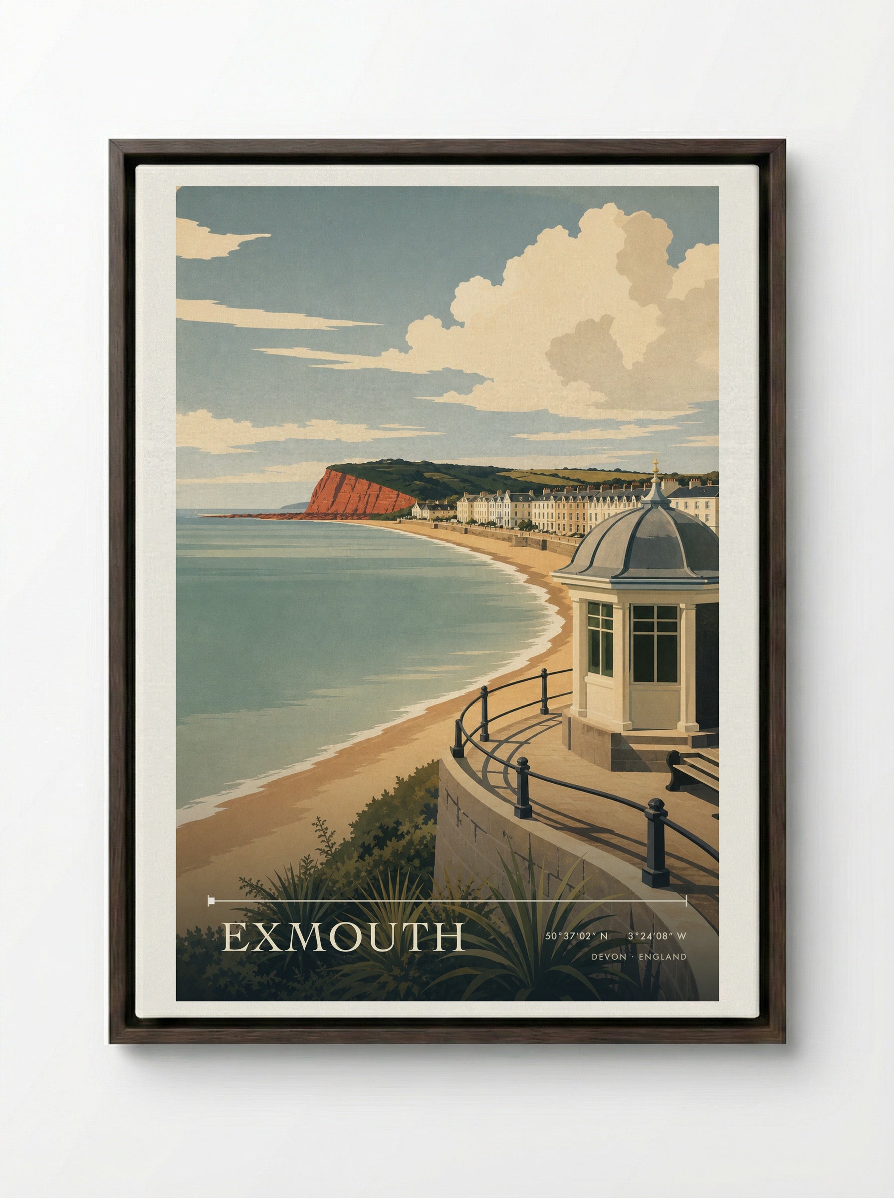 Exmouth Devon England Travel Poster - Framed Canvas Dark Wood