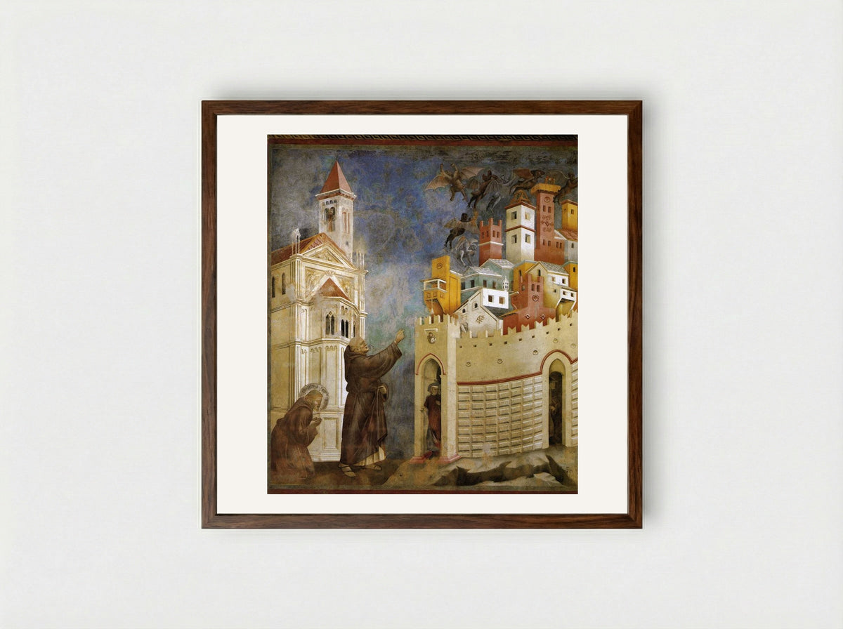 Exorcism of the Demons at Arezzo - Giotto di Bondone - Framed Print Dark Wood