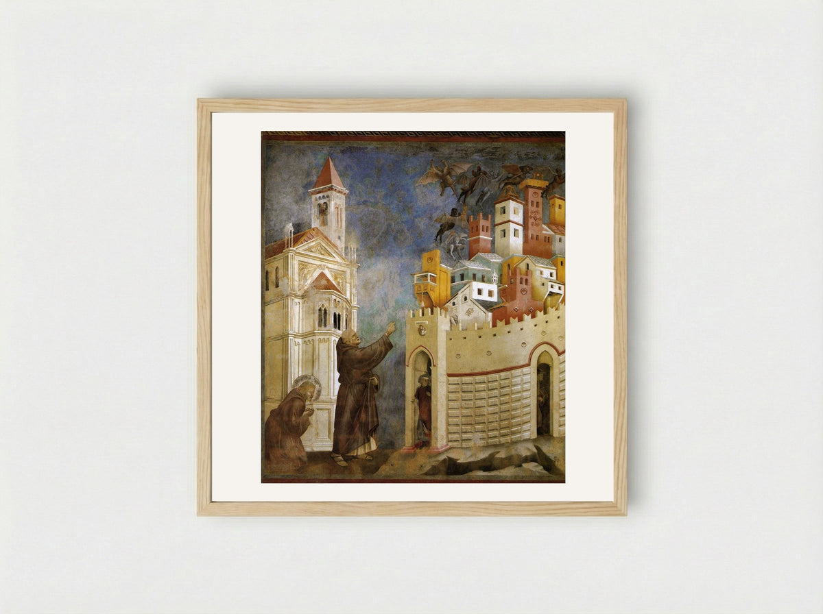 Exorcism of the Demons at Arezzo - Giotto di Bondone - Framed Print Wood