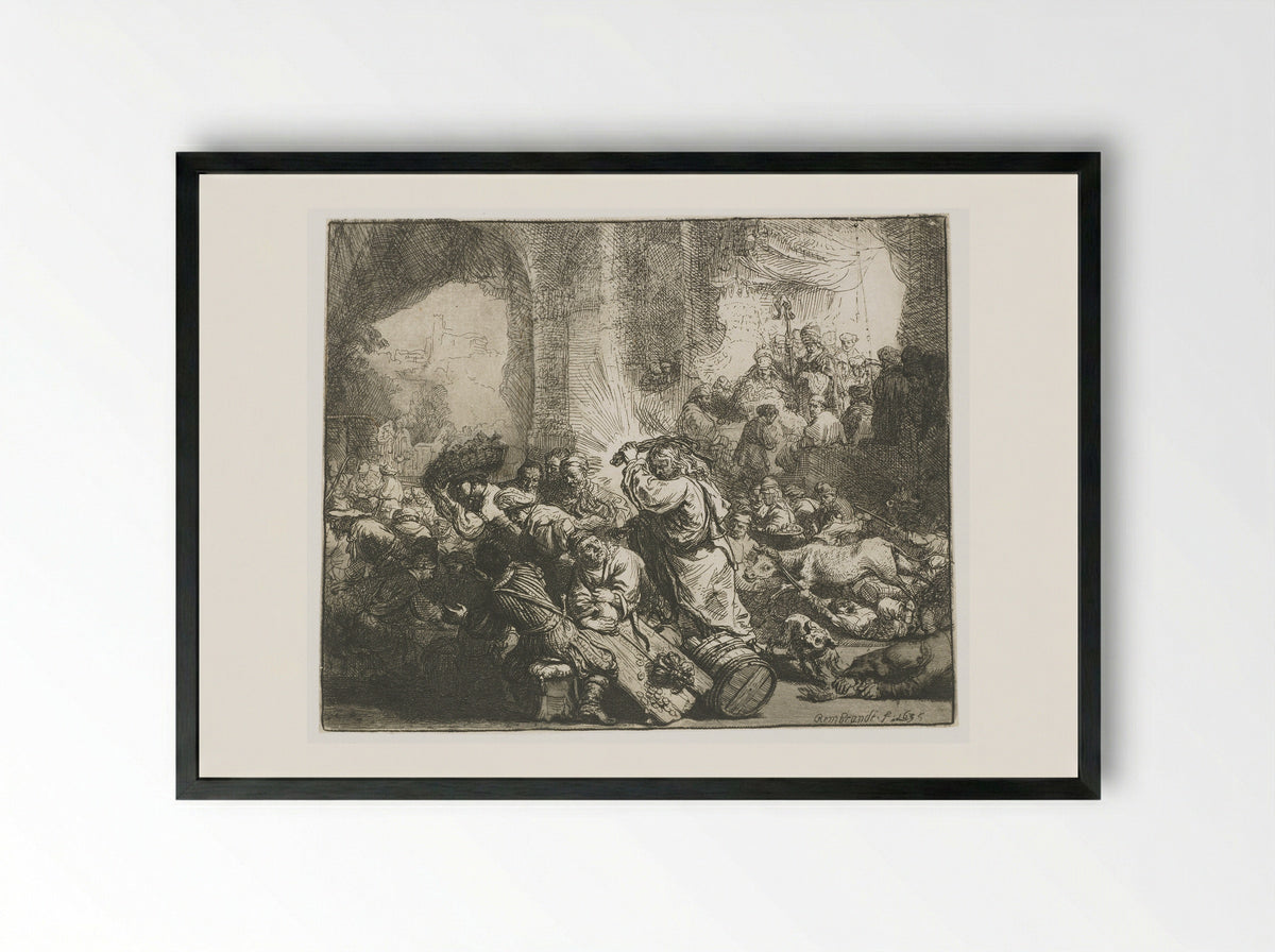 Expulsion of the Money Changers from the Temple - Jean de Bary - Framed Print Black