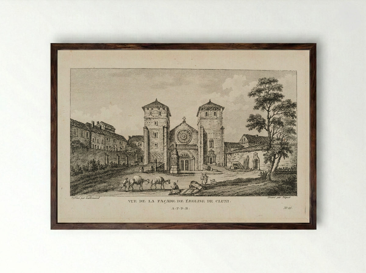 Exterior View of the Abbey of Cluny - Claude Niquet - Framed Print Dark Wood