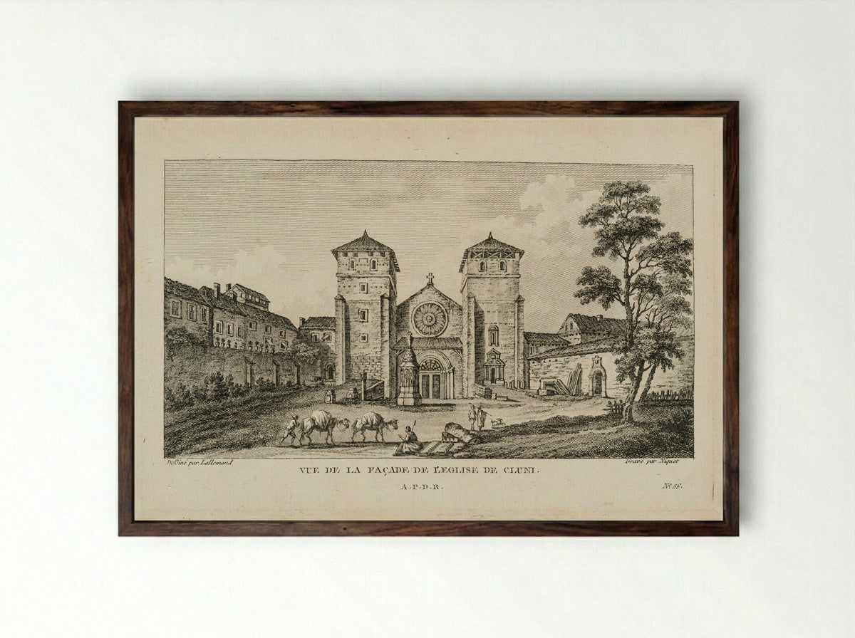 Exterior View of the Abbey of Cluny - Claude Niquet - Framed Print Dark Wood