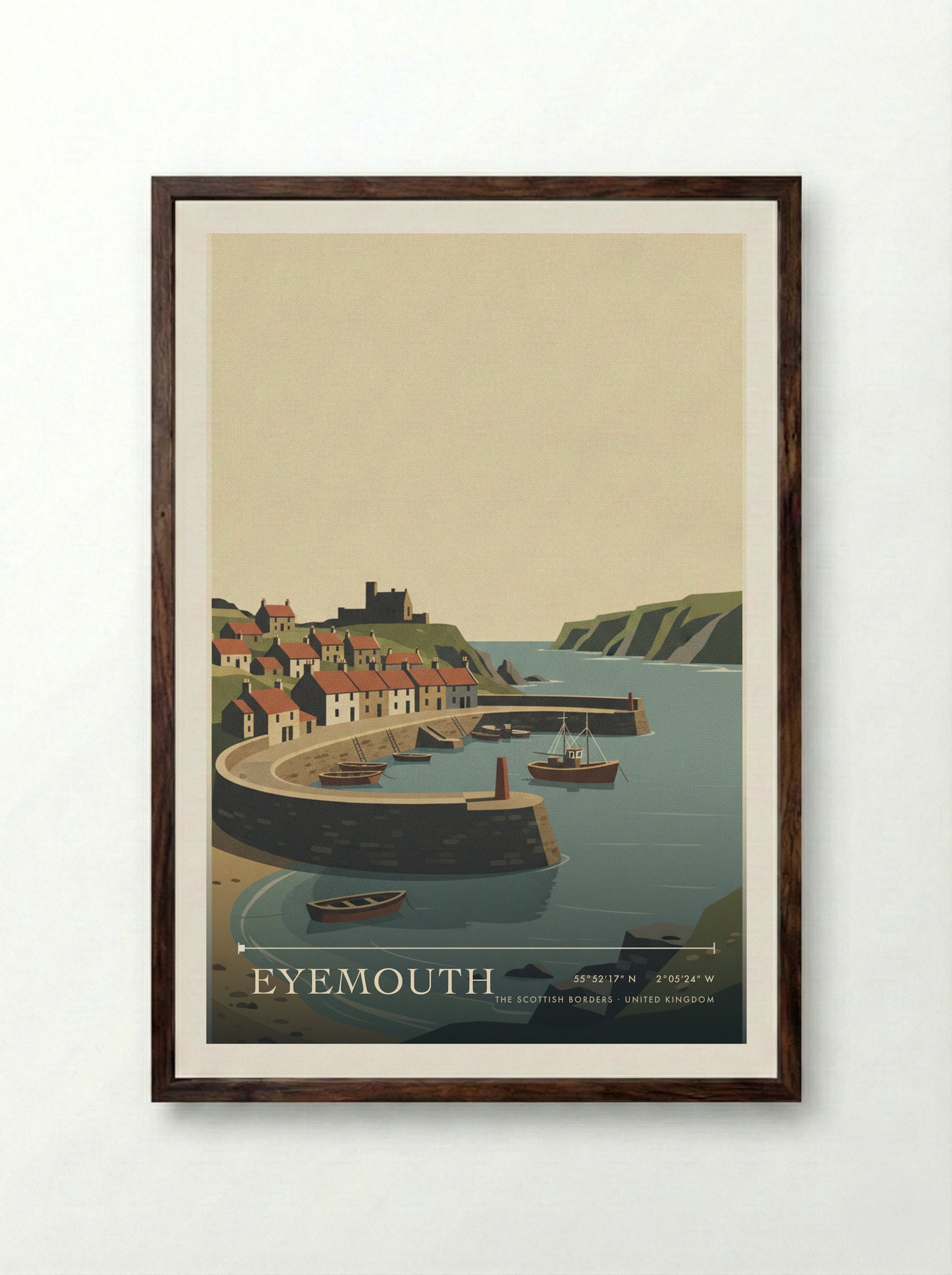 Eyemouth The Scottish Borders United Kingdom Travel Poster - Framed Print Dark Wood