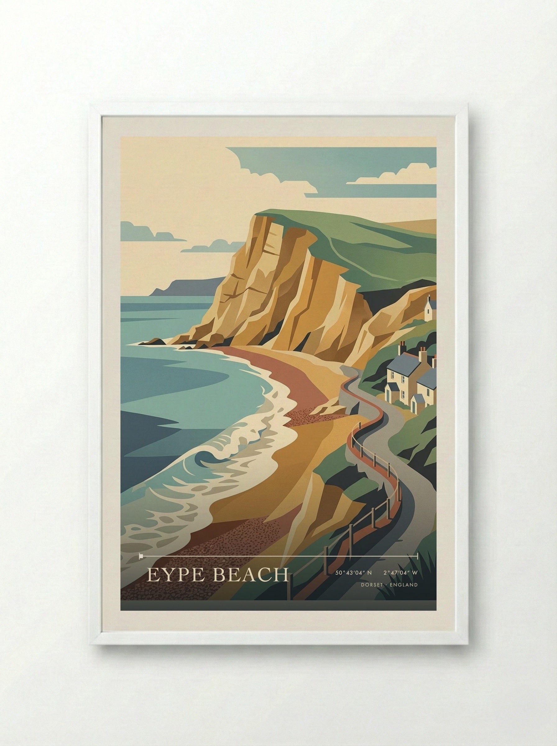 Eype Beach Dorset England Travel Poster - Framed Print White