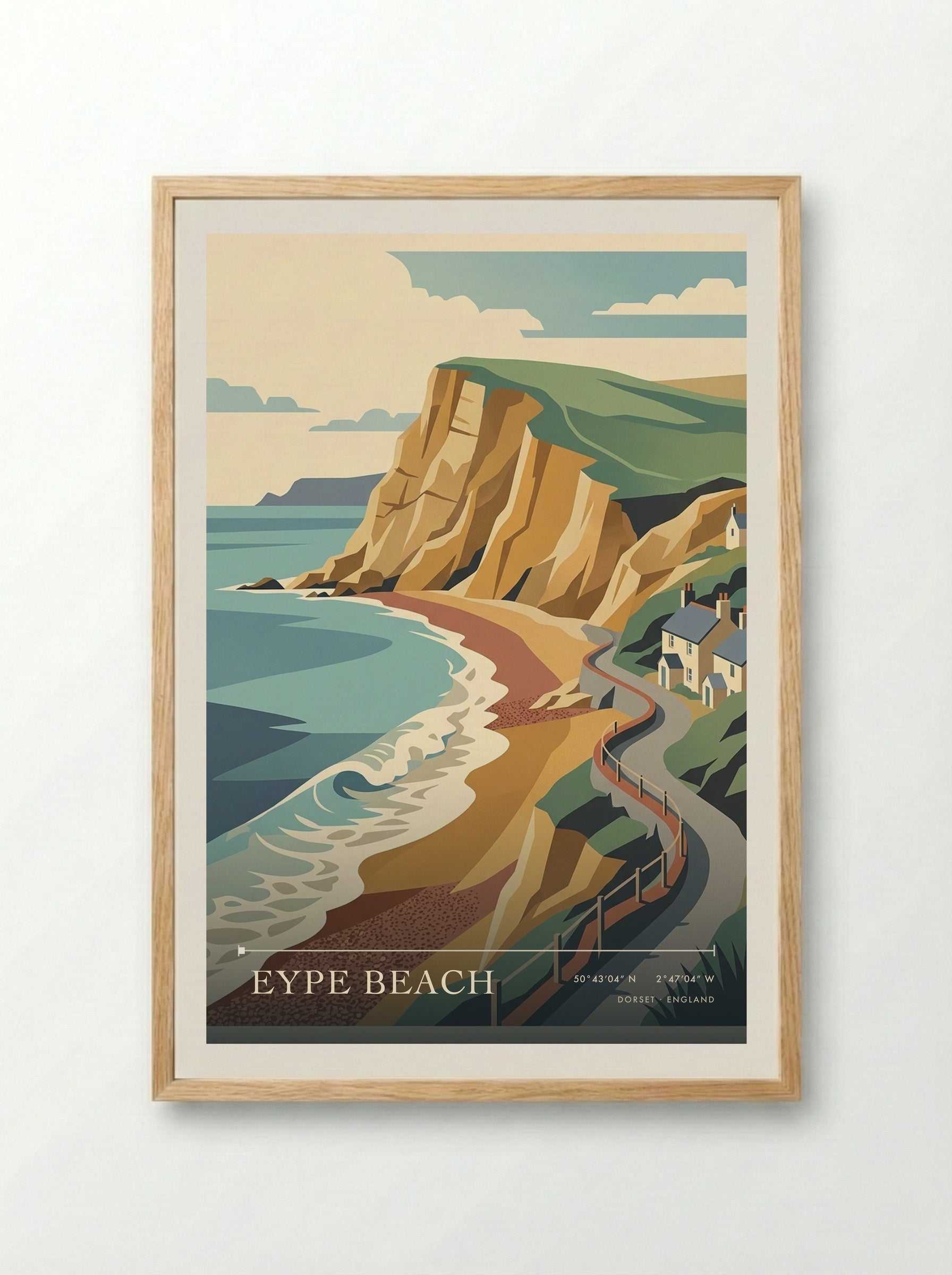 Eype Beach Dorset England Travel Poster - Framed Print Wood