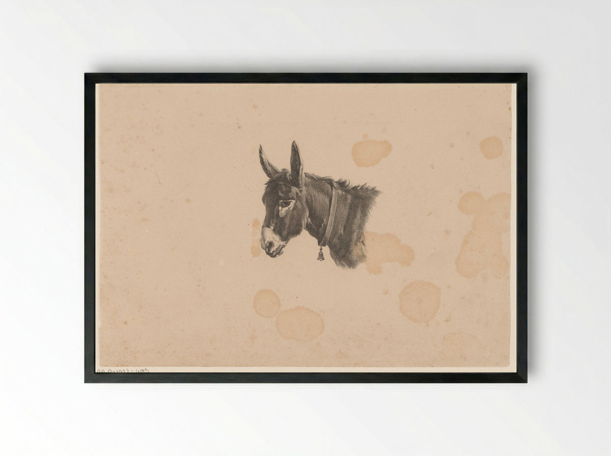 Ezel met bel om zijn hals - Jean Zacherie Mazel - Framed Print Black