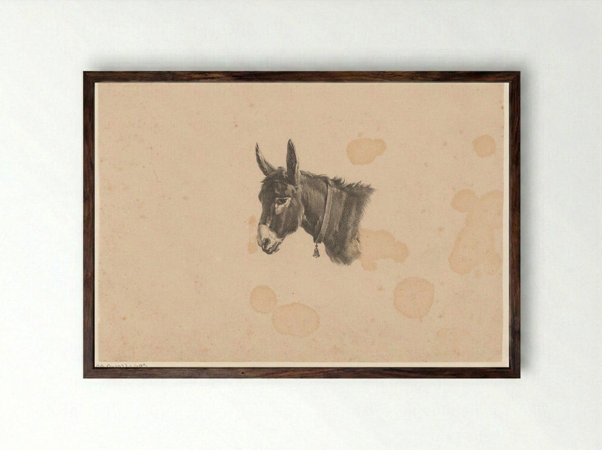 Ezel met bel om zijn hals - Jean Zacherie Mazel - Framed Print Dark Wood