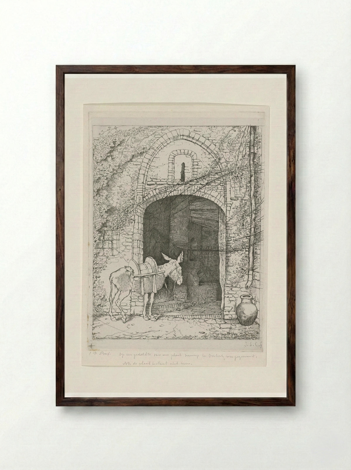 Ezel voor zijn stal - Jacobus Ludovicus Cornet - Framed Print Dark Wood