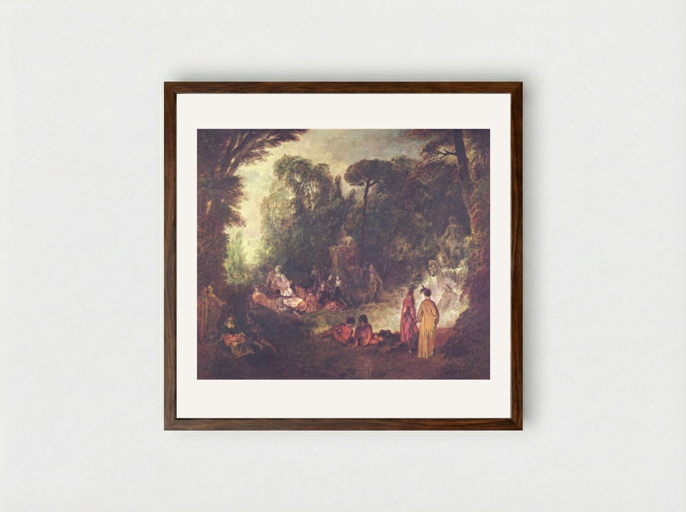Fête Champêtre - Antoine Watteau - Framed Print Dark Wood