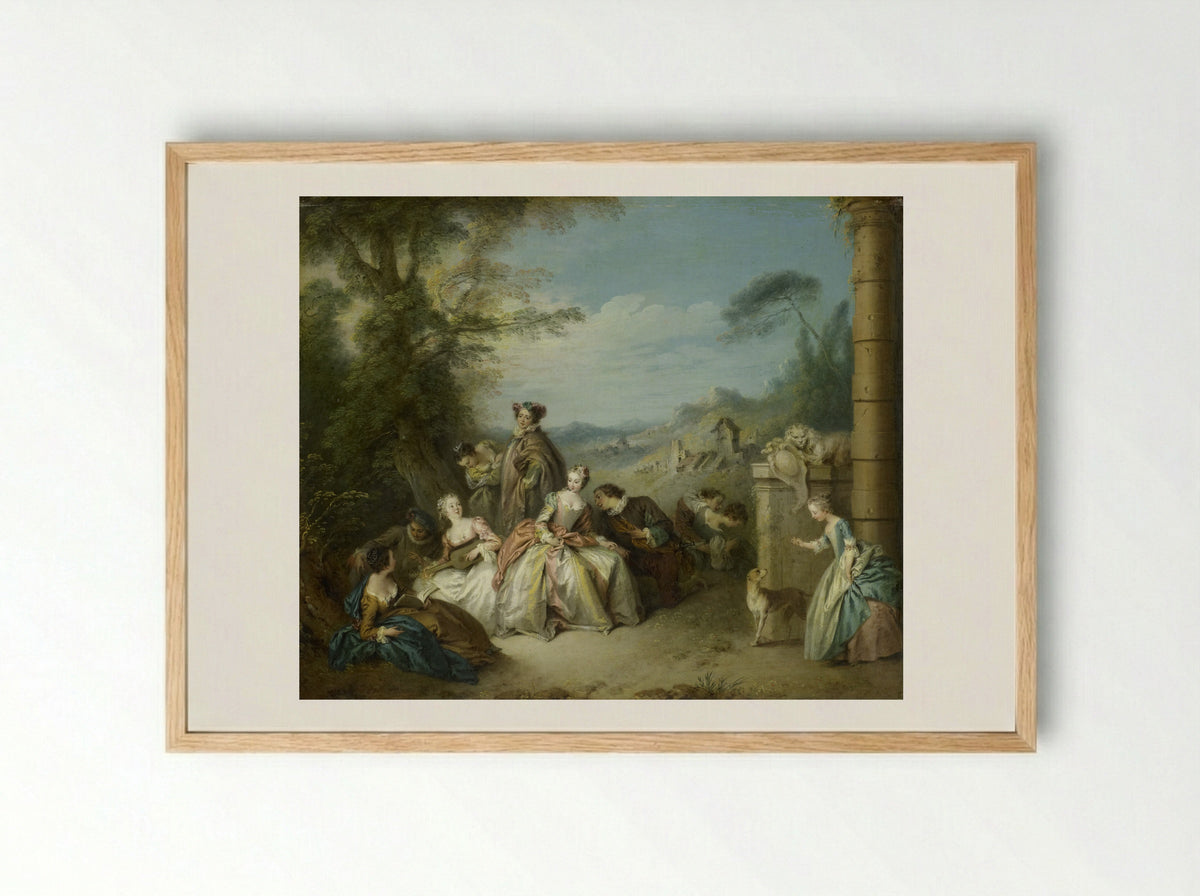 Fête galante in a Landscape - Jean-Baptiste-Joseph Pater - Framed Print Wood