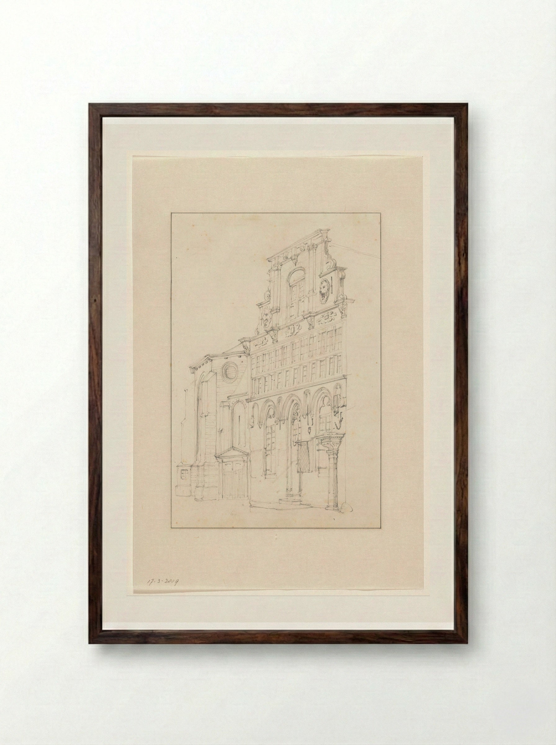 Façade of the Town Hall in Woerden - Cornelis Springer - Framed Print Dark Wood