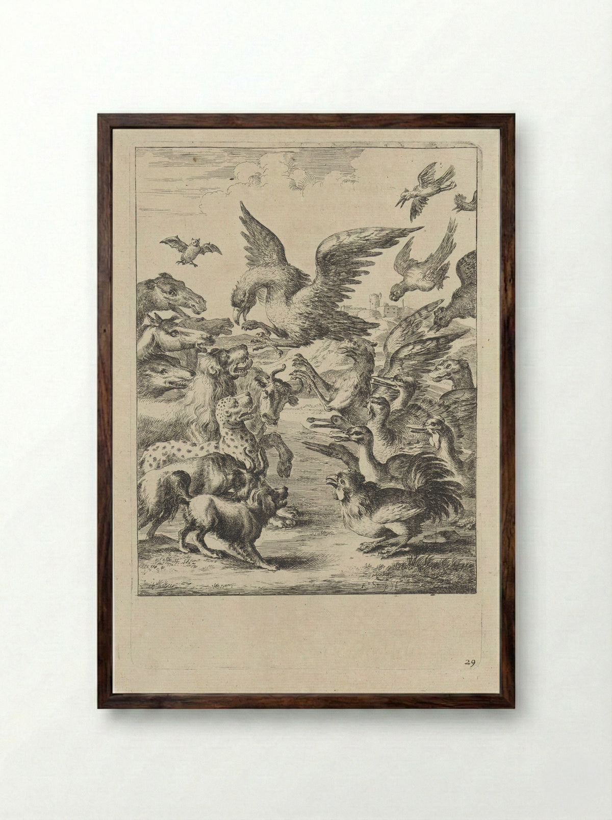 Fabel van de vogels en de beesten - John Ogilby - Framed Print Dark Wood