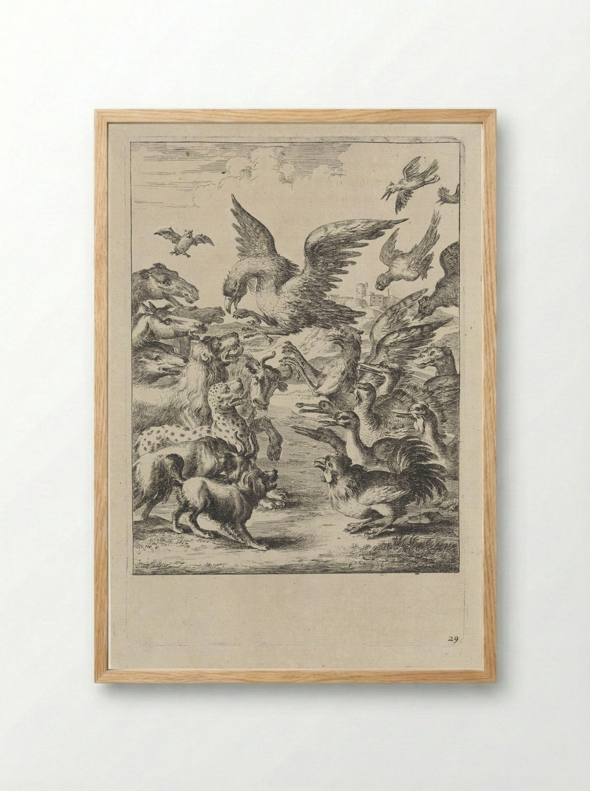 Fabel van de vogels en de beesten - John Ogilby - Framed Print Wood