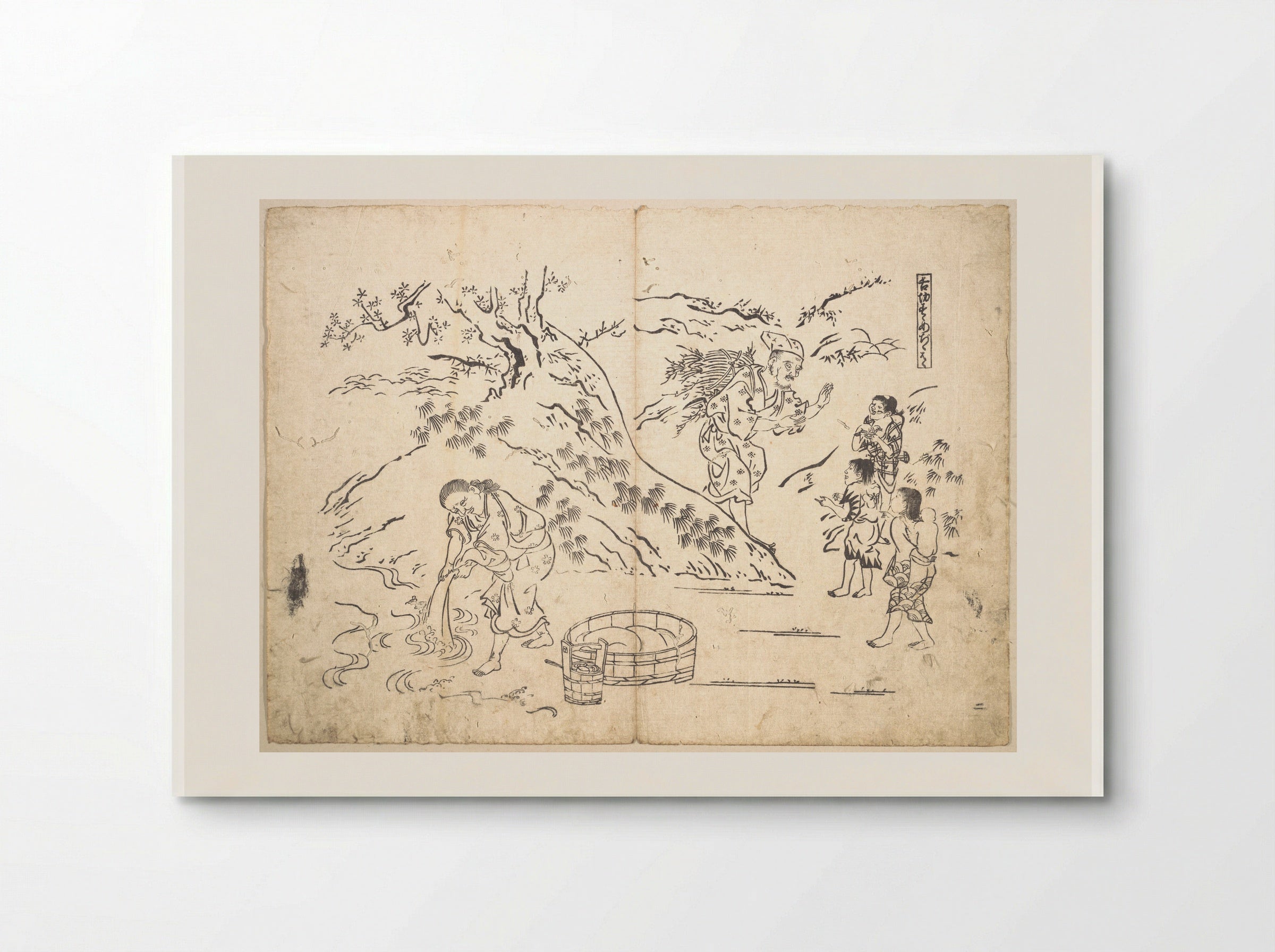 Fagot-gatherer Finds Boy with Sparrow - Okumura Masanobu - Poster