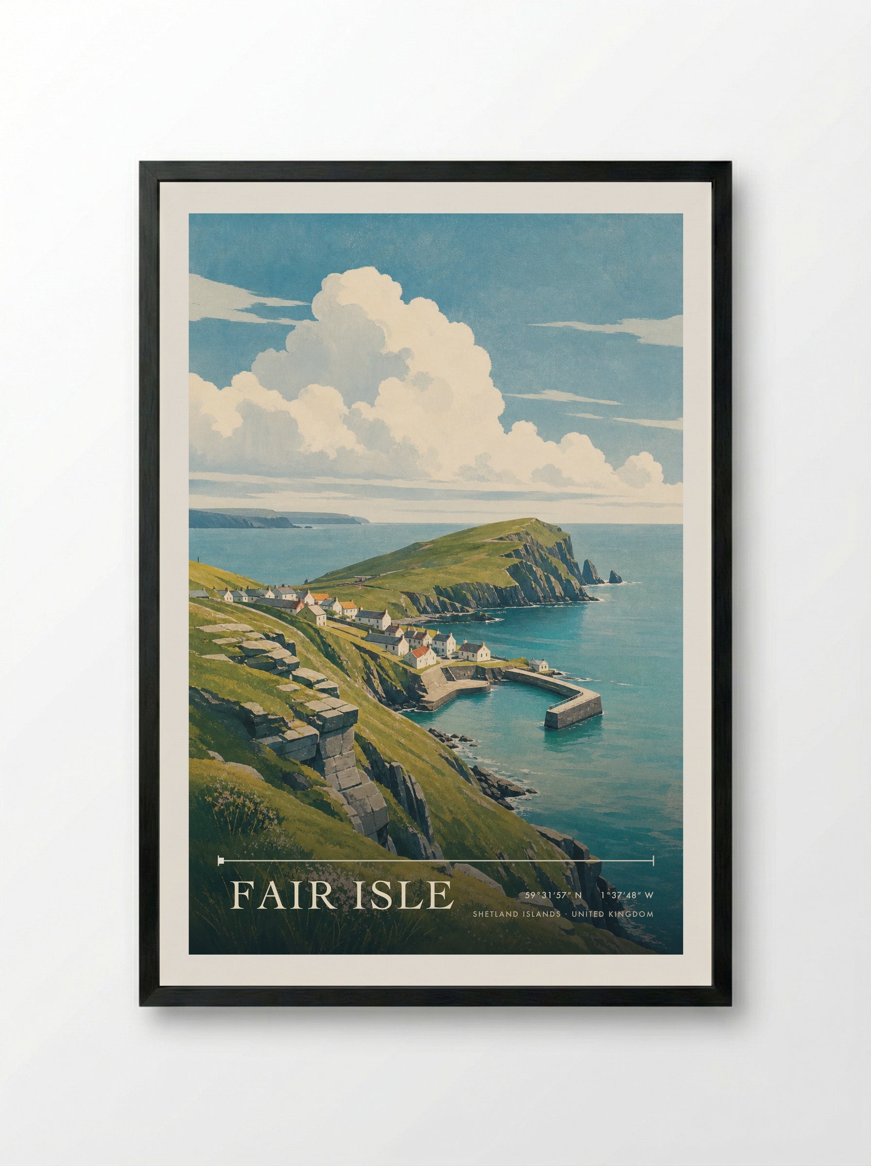 Fair Isle Shetland Islands United Kingdom Travel Poster - Framed Print Black