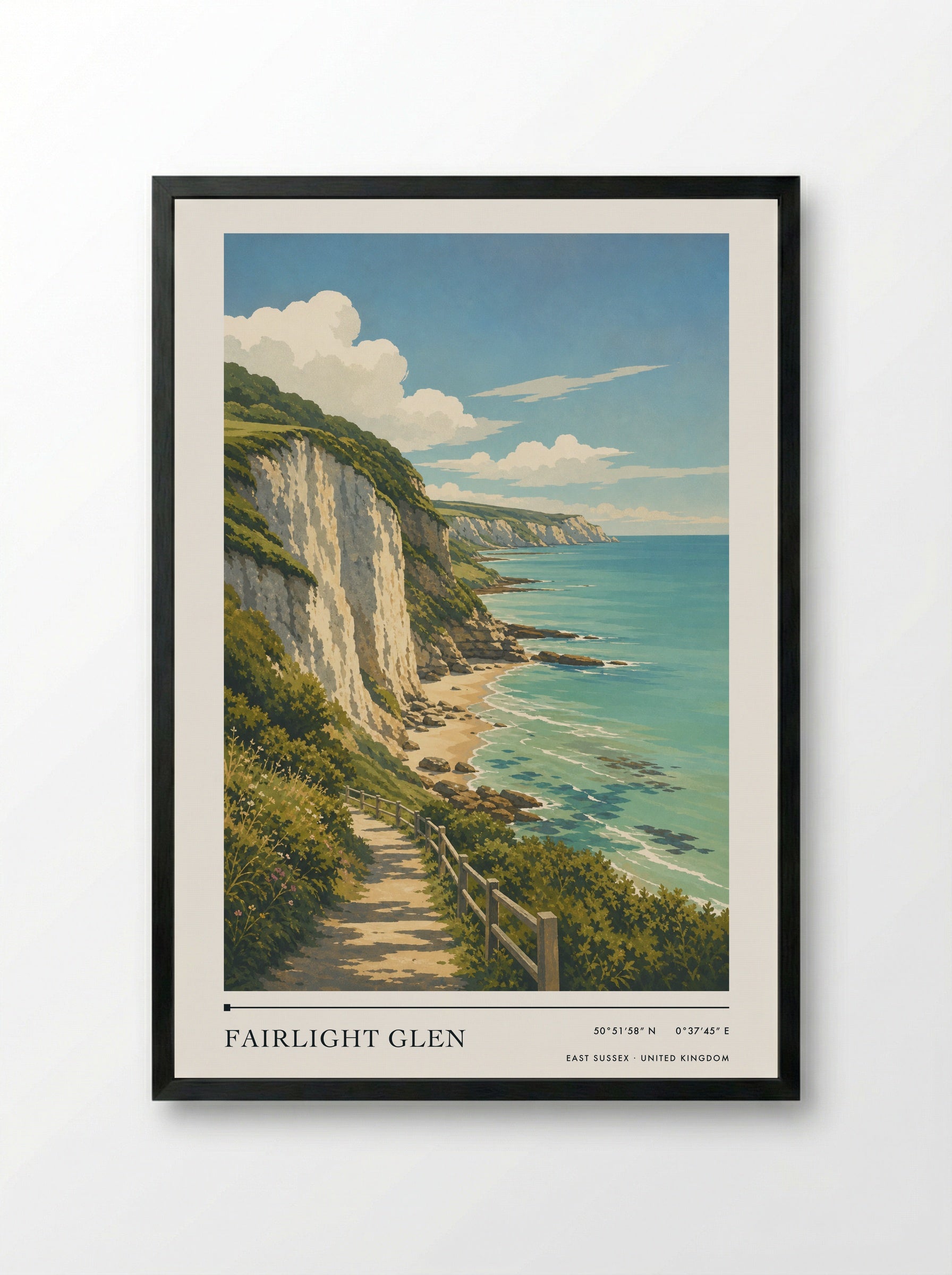 Fairlight Glen East Sussex United Kingdom Travel Poster - Framed Print Black